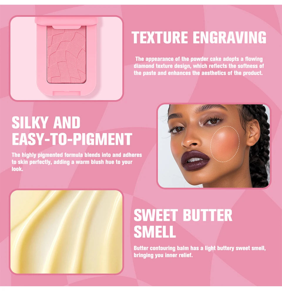 Professional Makeup Powder Blush 12HR Wear Vegan Formula Blusher Makeup Blush in Bar Cosmetics Palette Powder Pink Cream Face