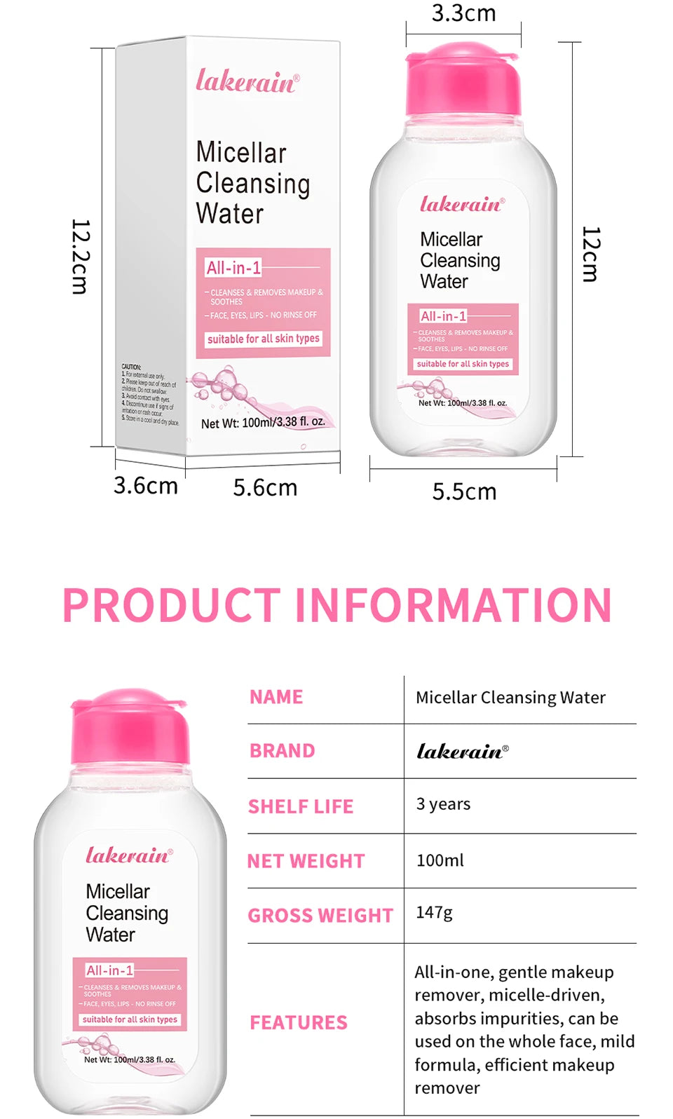 100ml Garnier Micellar Water Hydrating Facial Cleanser Deep  Makeup Remover Cleaning Water Refresh Hydrate Cleansing Skin